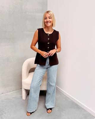 AURORA BUTTON GILET - COFFEE - By Lenz