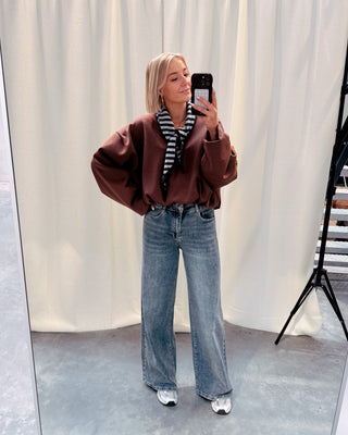 NURIA V-NECK BALLOON SWEATER - BROWN