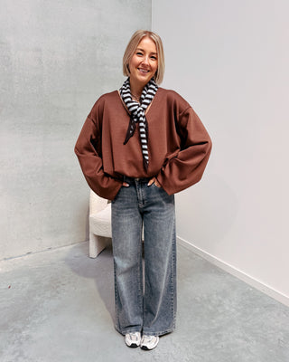 NURIA V-NECK BALLOON SWEATER - BROWN