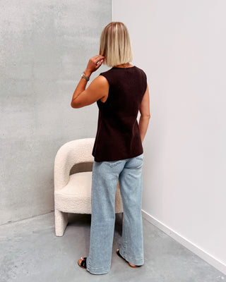 AURORA BUTTON GILET - COFFEE - By Lenz