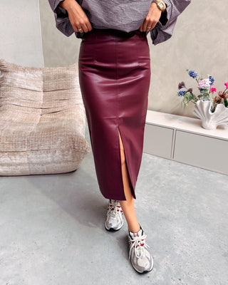 BILLIE MAXI LEATHER SKIRT - BURGUNDY