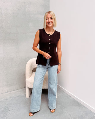 AURORA BUTTON GILET - COFFEE - By Lenz