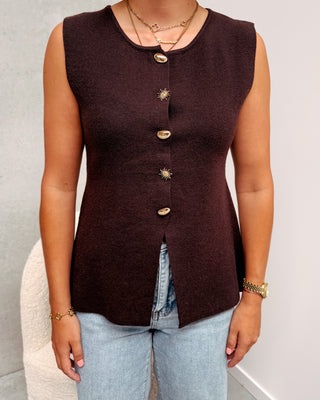 AURORA BUTTON GILET - COFFEE - By Lenz