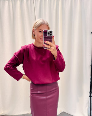 SHOULDER CRUSH PUFFY SWEATER - BURGUNDY