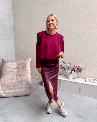 SHOULDER CRUSH PUFFY SWEATER - BURGUNDY