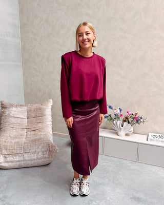SHOULDER CRUSH PUFFY SWEATER - BURGUNDY