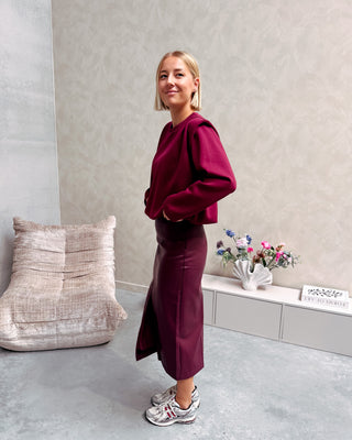 SHOULDER CRUSH PUFFY SWEATER - BURGUNDY