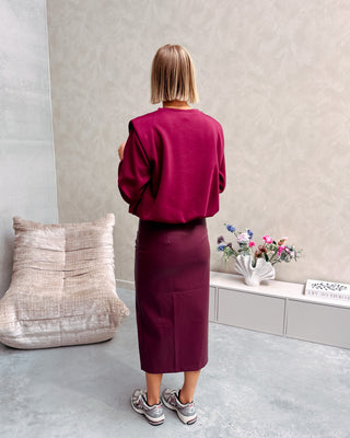 SHOULDER CRUSH PUFFY SWEATER - BURGUNDY