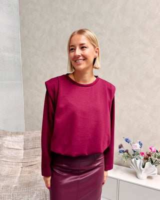 SHOULDER CRUSH PUFFY SWEATER - BURGUNDY