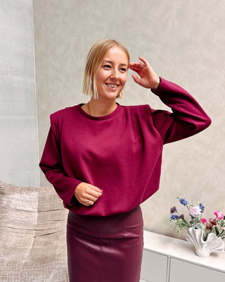 SHOULDER CRUSH PUFFY SWEATER - BURGUNDY
