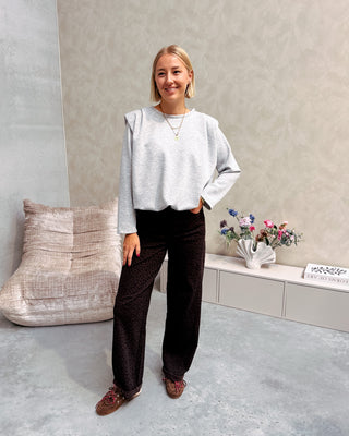 SHOULDER CRUSH PUFFY SWEATER - LIGHT GREY