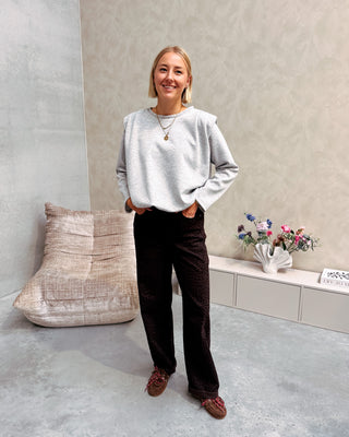 SHOULDER CRUSH PUFFY SWEATER - LIGHT GREY