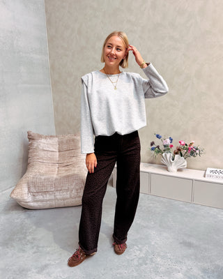 SHOULDER CRUSH PUFFY SWEATER - LIGHT GREY