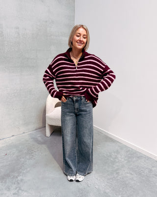 MAE ZIP KNIT - ROSE/BURGUNDY