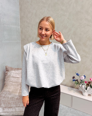 SHOULDER CRUSH PUFFY SWEATER - LIGHT GREY