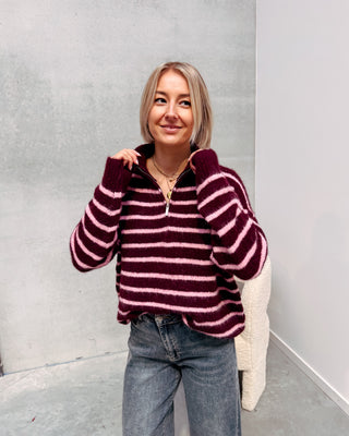 MAE ZIP KNIT - ROSE/BURGUNDY