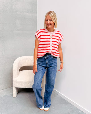GLADYS STRIPED GILET - PINK/RED - By Lenz