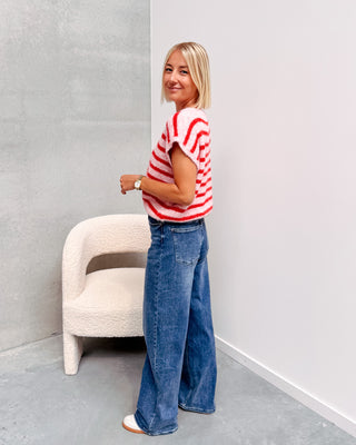 GLADYS STRIPED GILET - PINK/RED - By Lenz