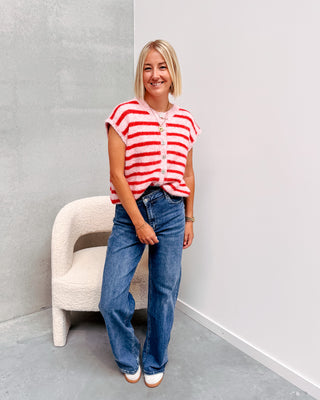 GLADYS STRIPED GILET - PINK/RED - By Lenz