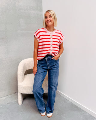 GLADYS STRIPED GILET - PINK/RED - By Lenz