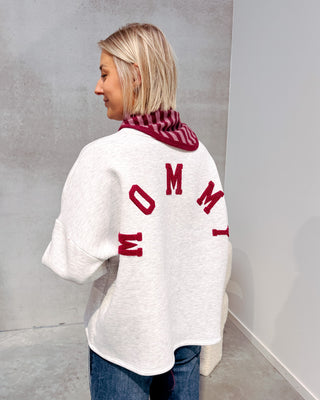 MOMMY SWEATER - GREY/BURGUNDY