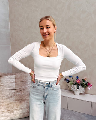 SQUARE NECK DETAIL LONGSLEEVE - WHITE - By Lenz