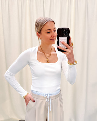 SQUARE NECK DETAIL LONGSLEEVE - WHITE - By Lenz