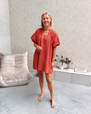 COZETTE CHECK DRESS - ORANGE - By Lenz