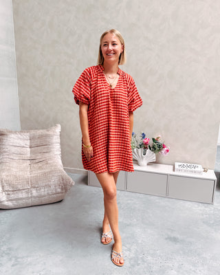 COZETTE CHECK DRESS - ORANGE - By Lenz