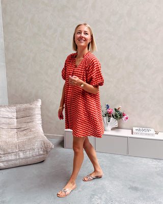 COZETTE CHECK DRESS - ORANGE - By Lenz