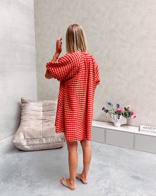 COZETTE CHECK DRESS - ORANGE - By Lenz