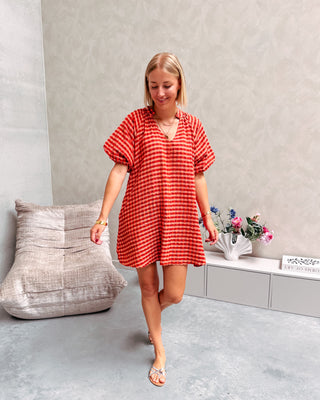 COZETTE CHECK DRESS - ORANGE - By Lenz