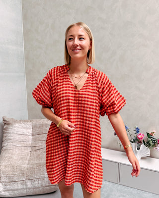 COZETTE CHECK DRESS - ORANGE - By Lenz