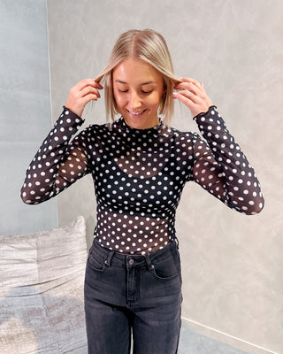 POLKA CHIC MESH TOP - BLACK