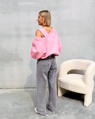 ONE SHOULDER ASHLEY SWEATER - PINK - By Lenz