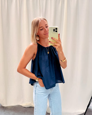 NOELLE BRAIDED STRAP TOP - NAVY BLUE - By Lenz