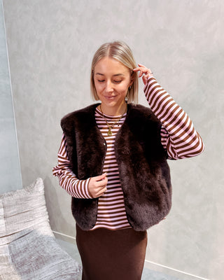 FARAH FUZZY GILET - BROWN