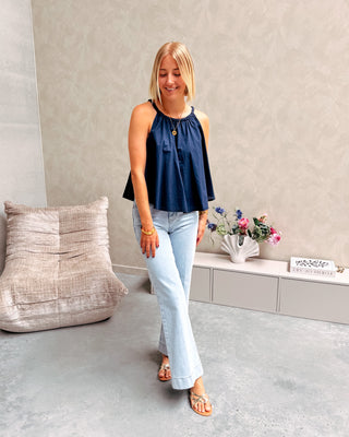 NOELLE BRAIDED STRAP TOP - NAVY BLUE - By Lenz