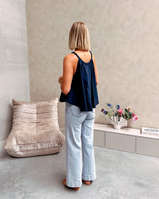 NOELLE BRAIDED STRAP TOP - NAVY BLUE - By Lenz