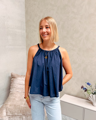 NOELLE BRAIDED STRAP TOP - NAVY BLUE - By Lenz