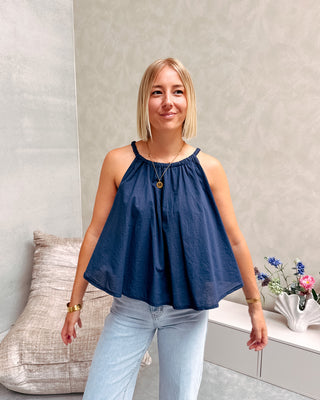 NOELLE BRAIDED STRAP TOP - NAVY BLUE - By Lenz
