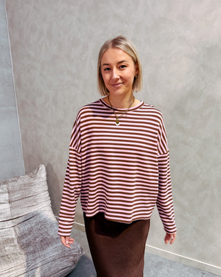 LOEKA STRIPED LONGSLEEVE - BROWN/ROSE