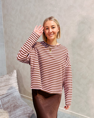 LOEKA STRIPED LONGSLEEVE - BROWN/ROSE