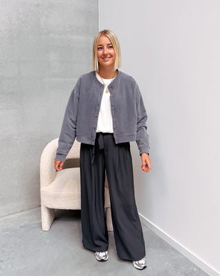 MONACO CROPPED WASHED GILET - GREY - By Lenz