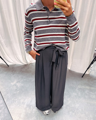 LOVE MY POLO KNIT - GREY/BURGUNDY - By Lenz