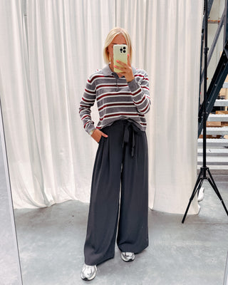 LOVE MY POLO KNIT - GREY/BURGUNDY - By Lenz