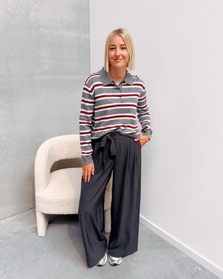 LOVE MY POLO KNIT - GREY/BURGUNDY - By Lenz