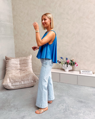NOELLE BRAIDED STRAP TOP - AZURE BLUE - By Lenz