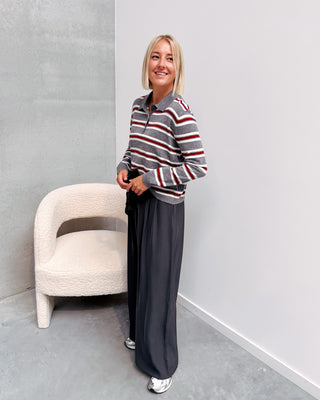 LOVE MY POLO KNIT - GREY/BURGUNDY - By Lenz