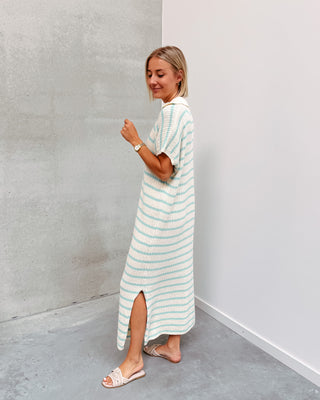 ROBE POLO EN MAILLE CLARA - MENTHE/BLANC